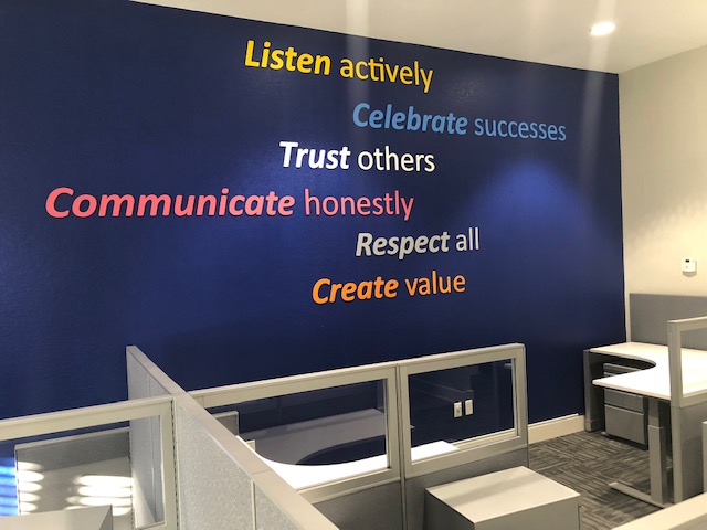 values on navy blue wall